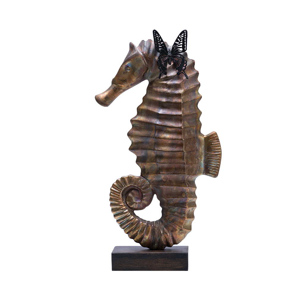 Hippocampe cuivrée papillon sculpture en résine
