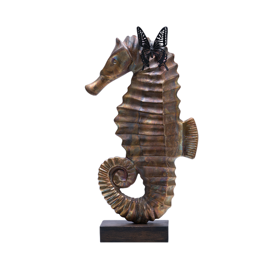 Hippocampe cuivrée papillon sculpture en résine