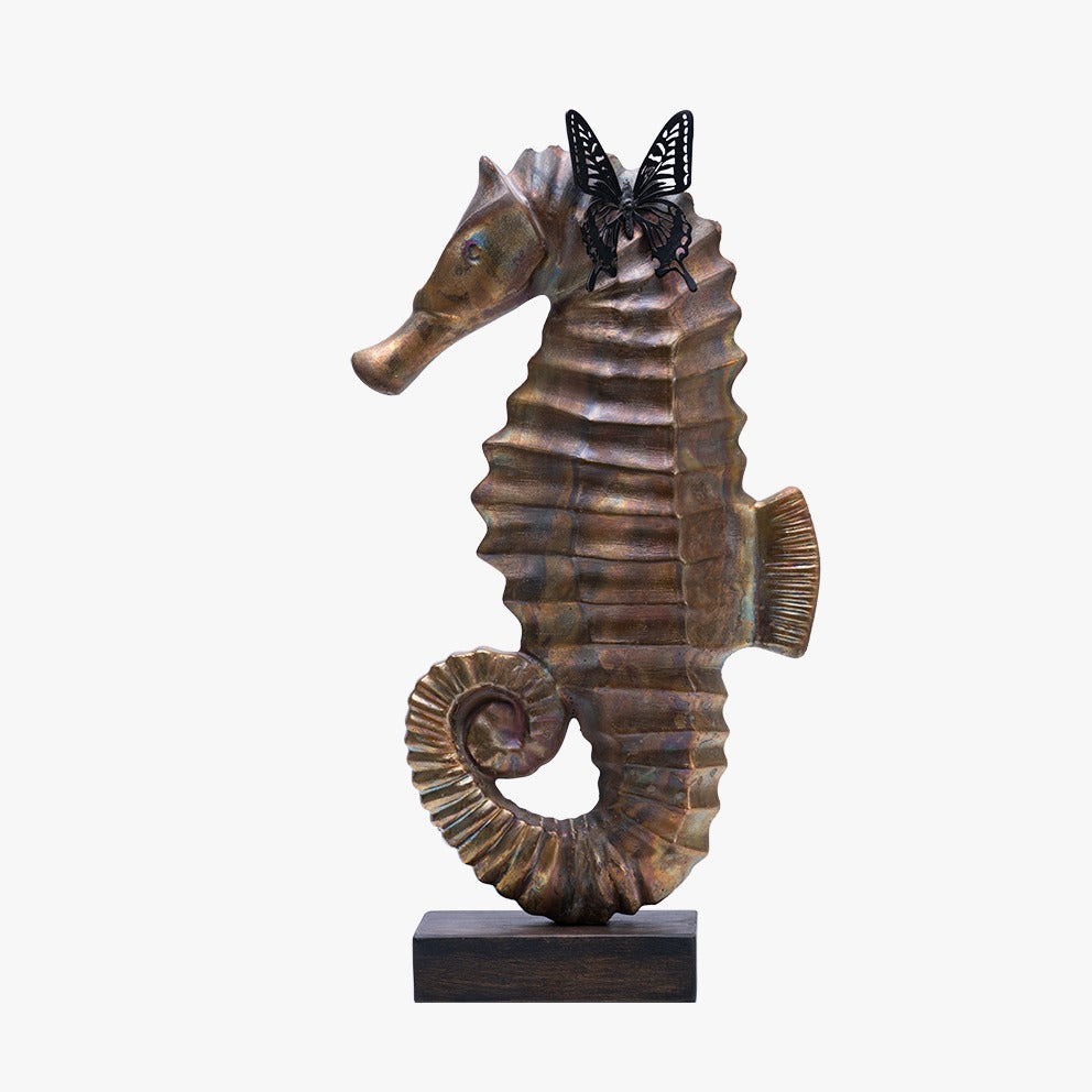 Hippocampe cuivrée papillon sculpture en résine