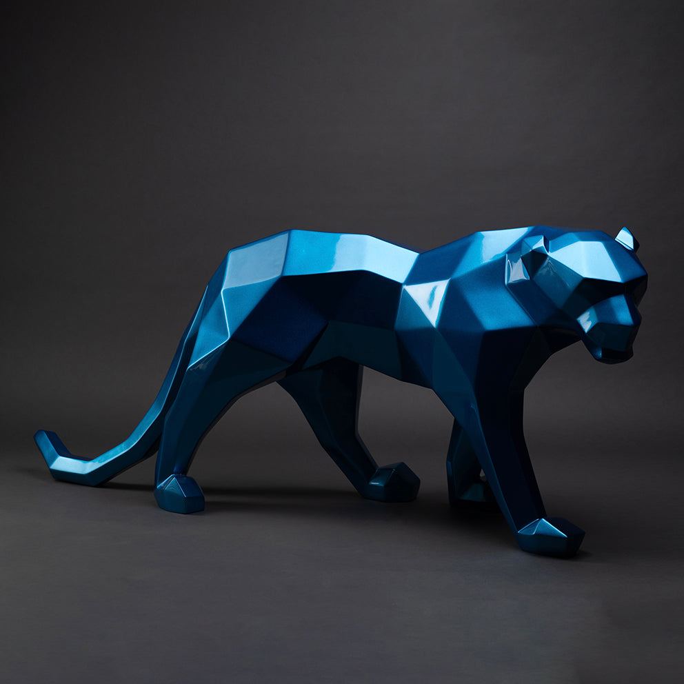 panther origami bleue sculpture en résine 