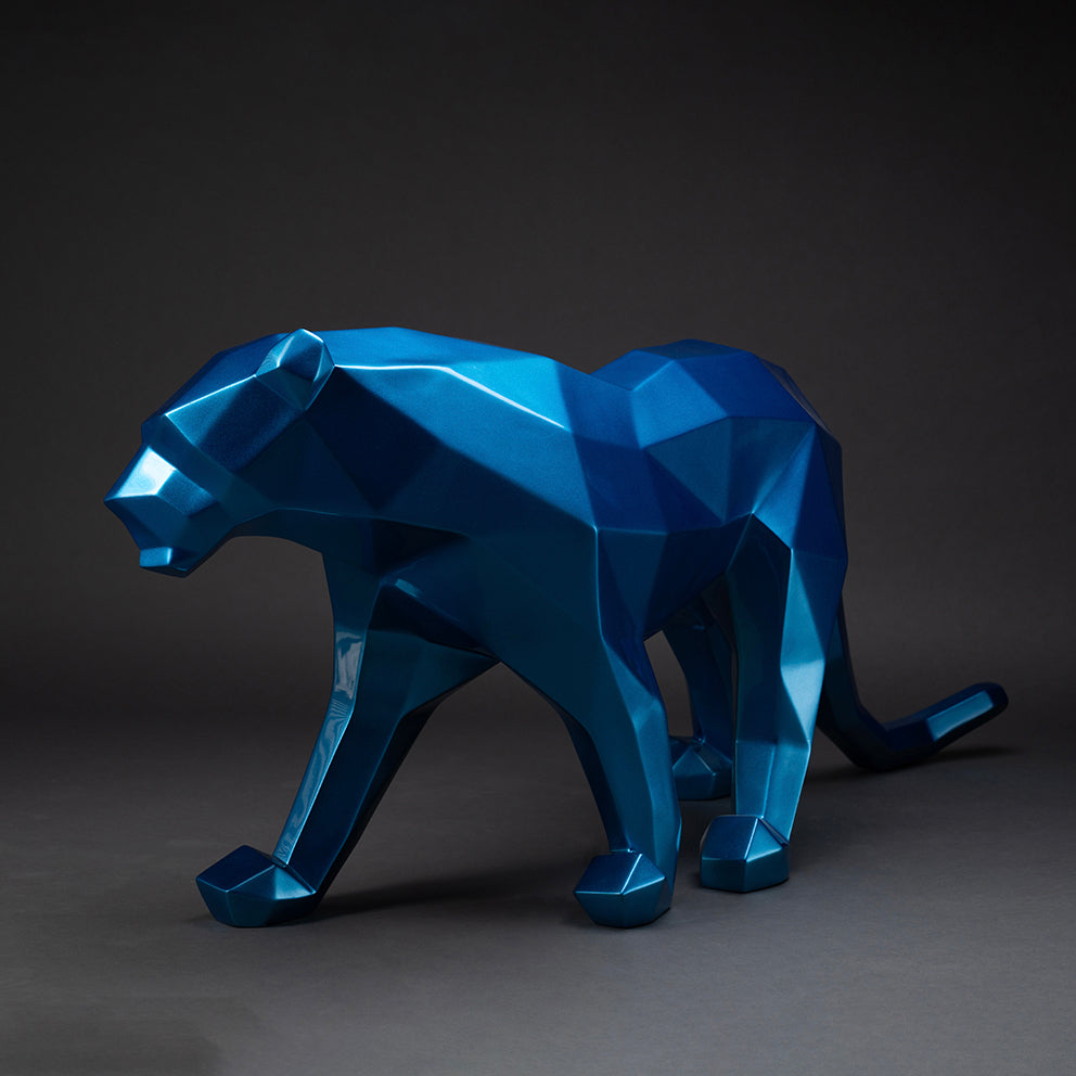 panther origami bleue sculpture en résine 