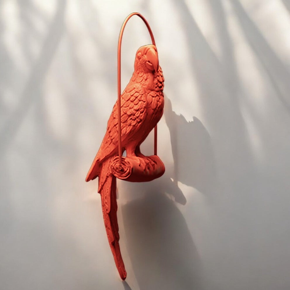 Perroquet Orange sculpture en résine