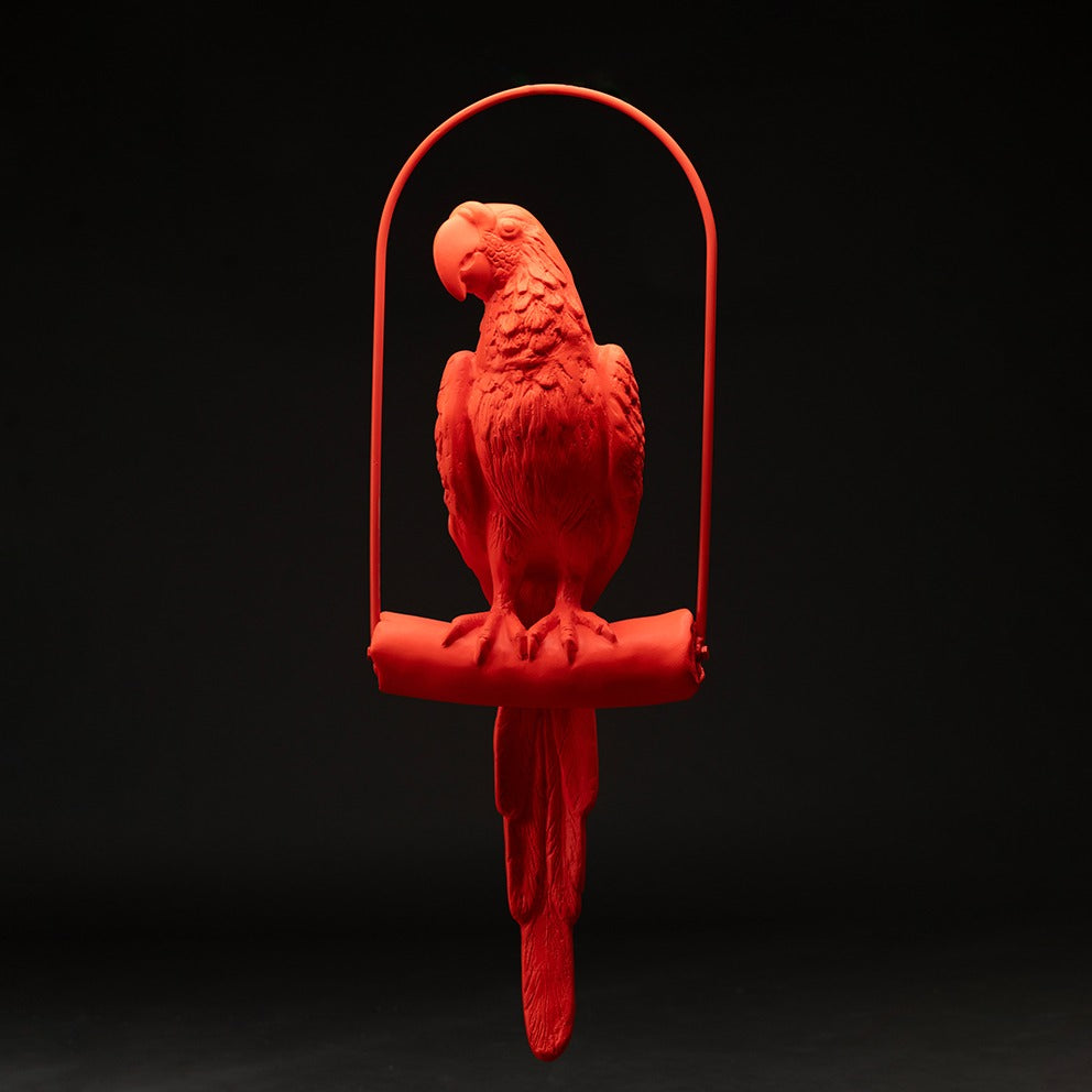 Perroquet Orange sculpture en résine