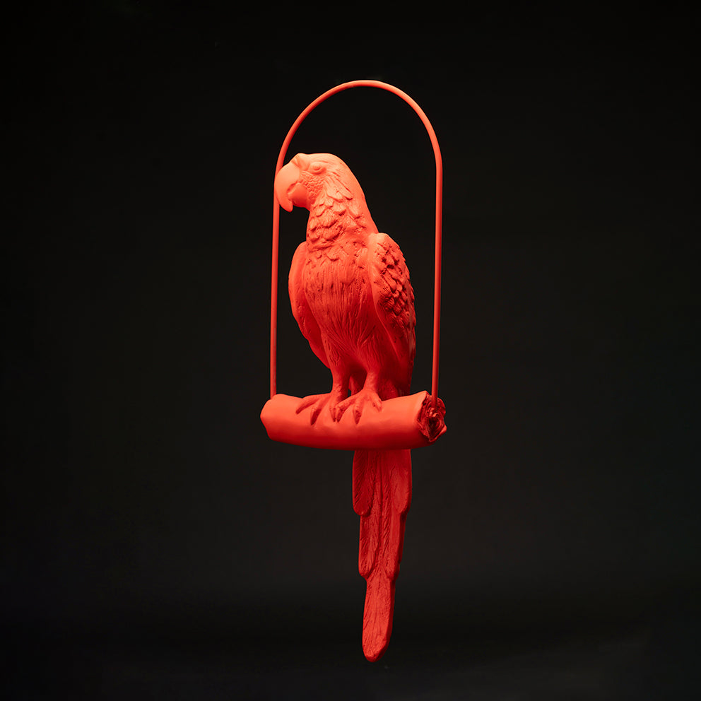 Perroquet Orange sculpture en résine