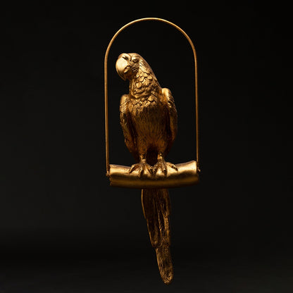 Perroquet doré sculpture en résine 
