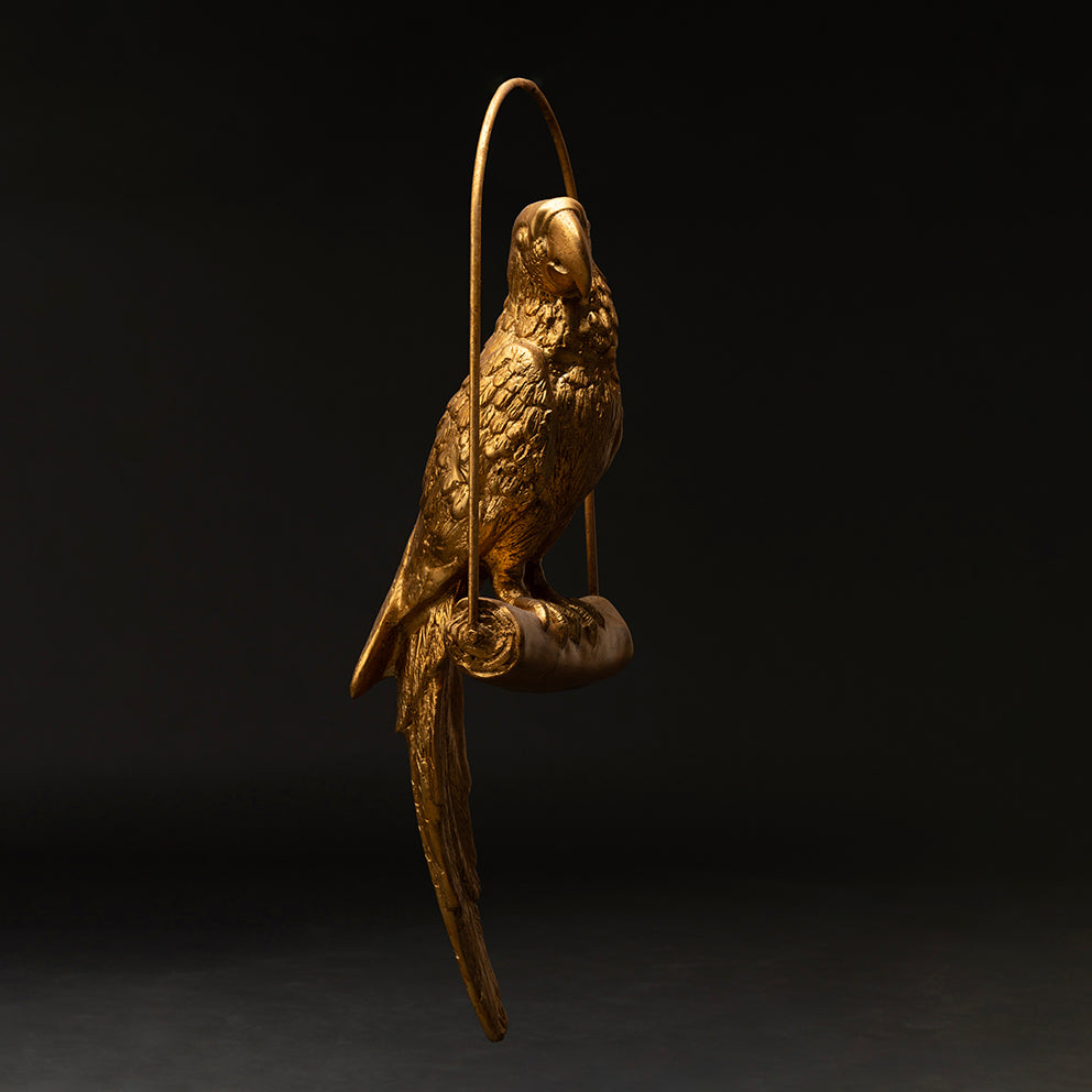 Perroquet doré sculpture en résine 