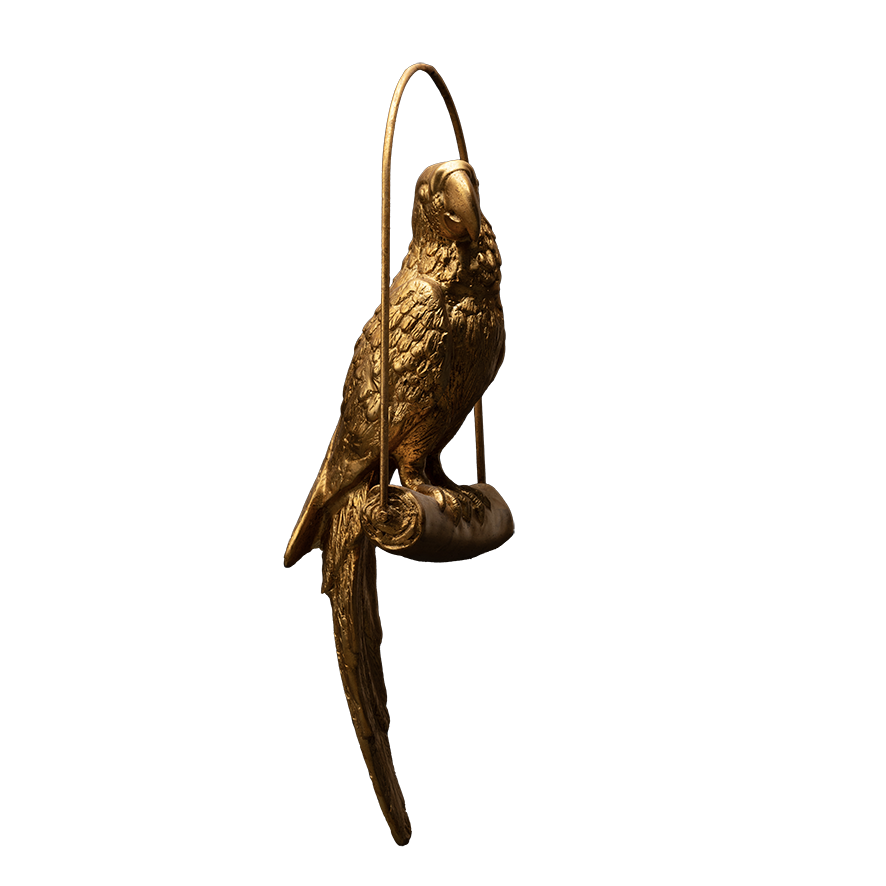 Perroquet doré sculpture en résine 