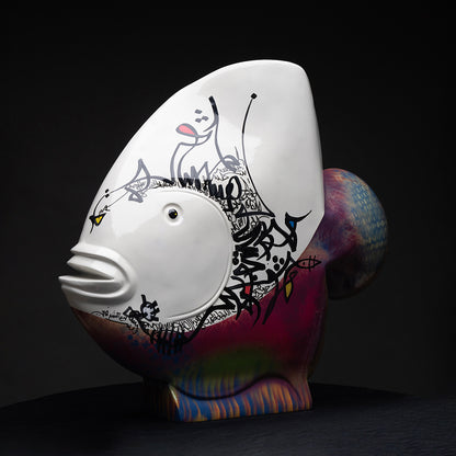 Poisson calliga sculpture en résine