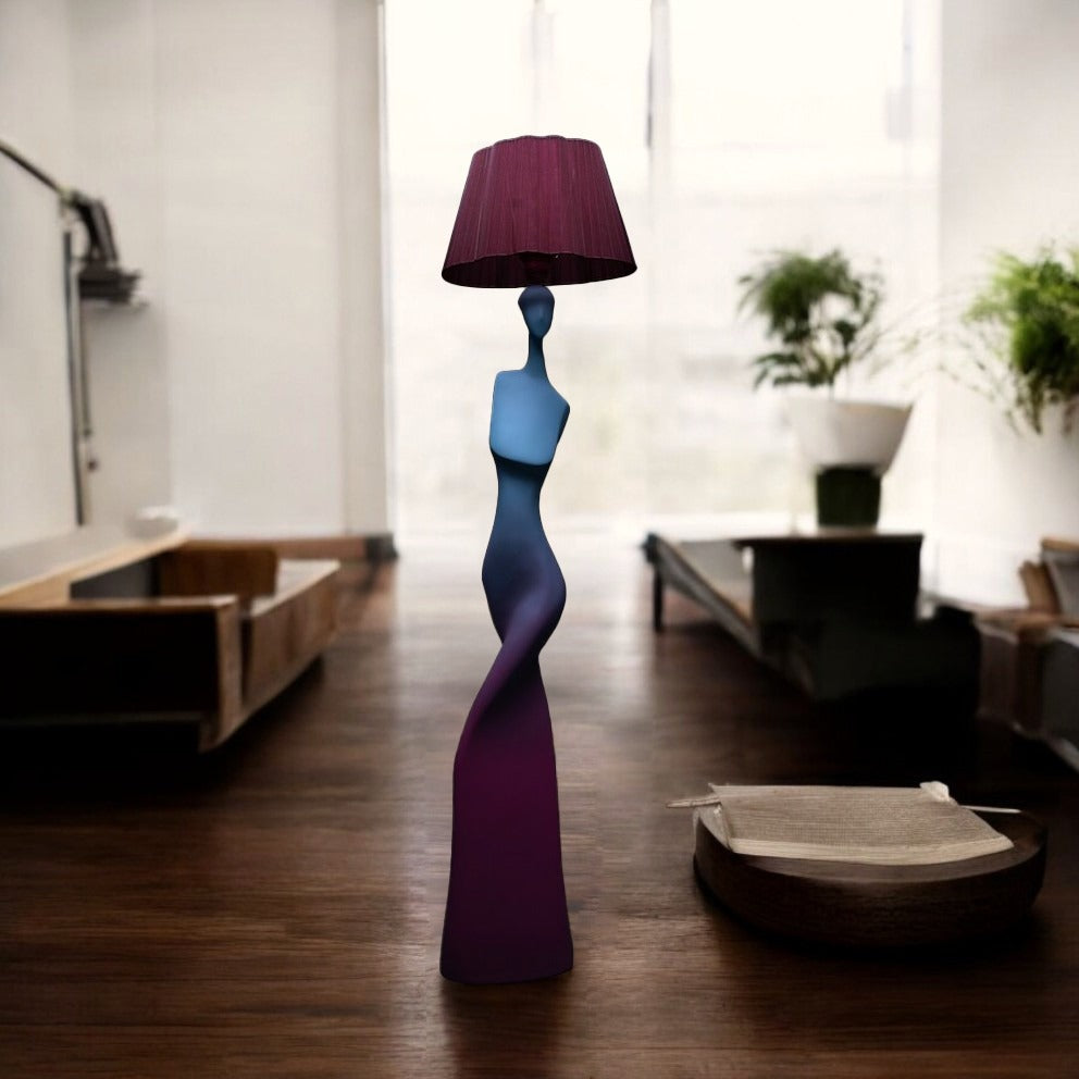 Silhouette femme couleur bleu turquoise et rose sculpture en résine