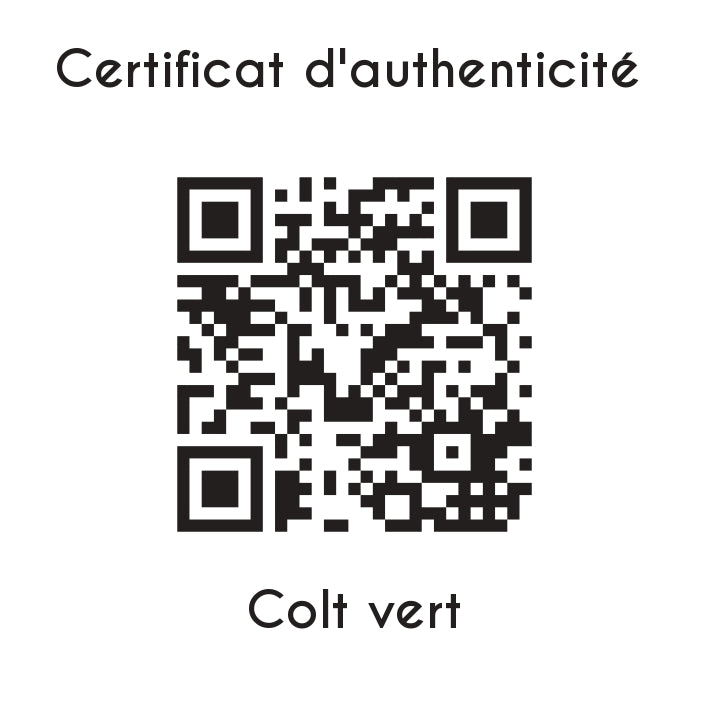 certificat d'authenticité Colt vert sculpture en résine