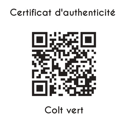 certificat d'authenticité Colt vert sculpture en résine