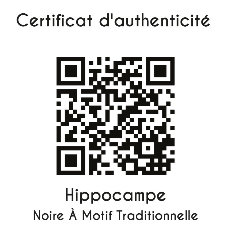 certificat d'authenticité Hippocampe broderie noire à motif traditionnel sculpture  en résine