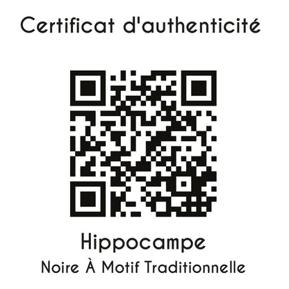 certificat d'authenticité Hippocampe broderie noire à motif traditionnel sculpture  en résine
