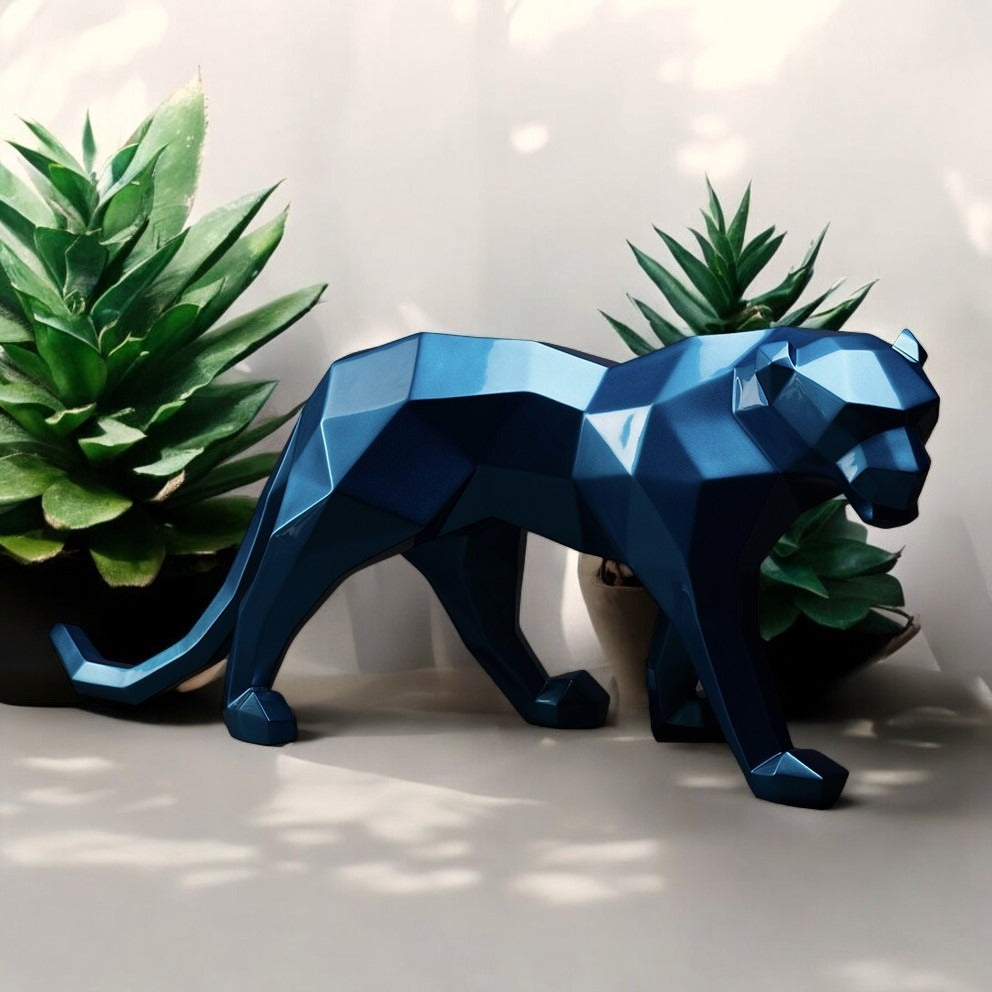 panther origami bleue sculpture en résine 
