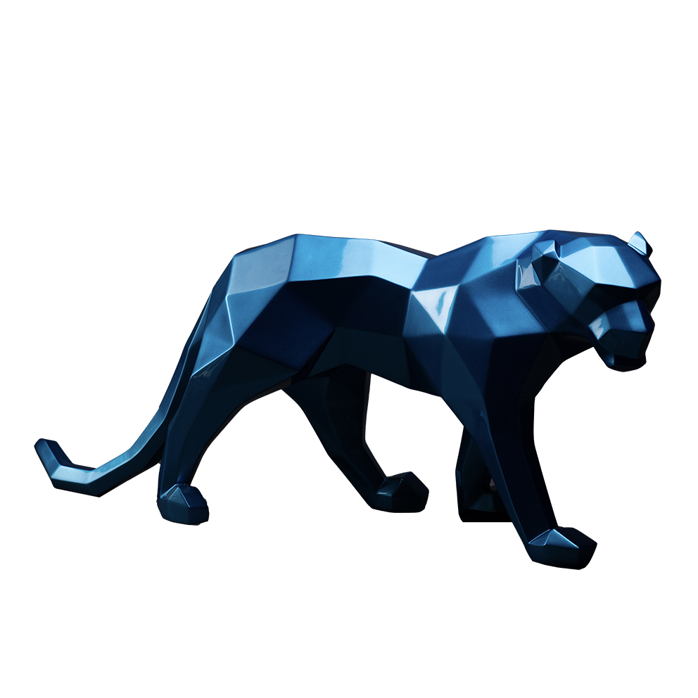 panther origami bleue sculpture en résine 