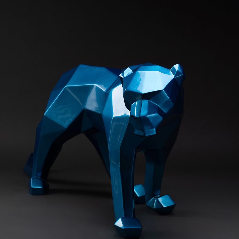 panther origami bleue sculpture en résine 