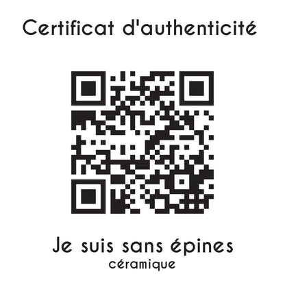 certificat d'authenticité je suis sans épines céramique sculpture en résine