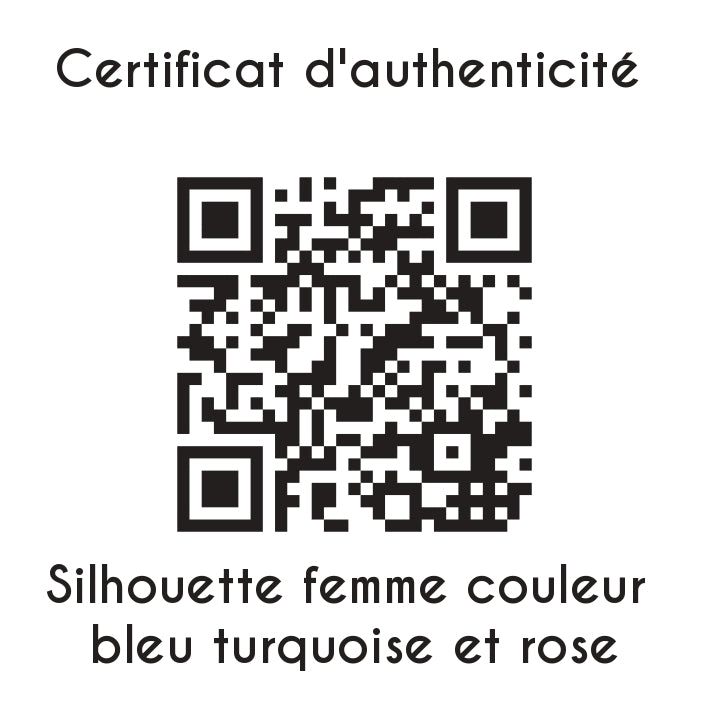 certificat d'authenticité Silhouette femme couleur bleu turquoise et rose sculpture en résine